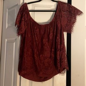 AE Maroon Lace Detail Lined Blouse, Size L